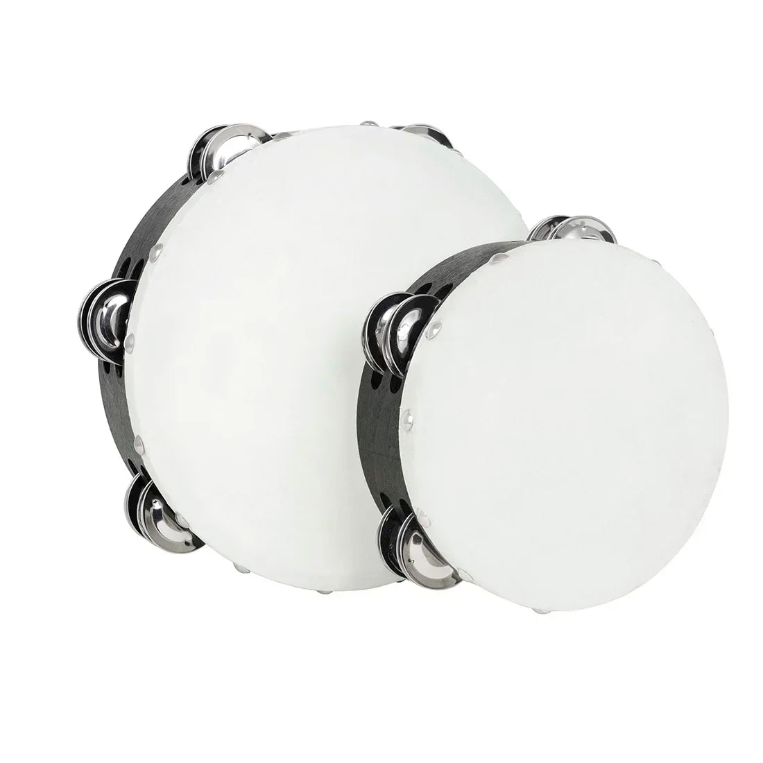 IRIN 2 Pcs Orff Tambourine 6 + 8 Inch Drums Hand-Ranked Bell Drum Double Row Sheepskin Hand-Shake Wooden Music Education Drums