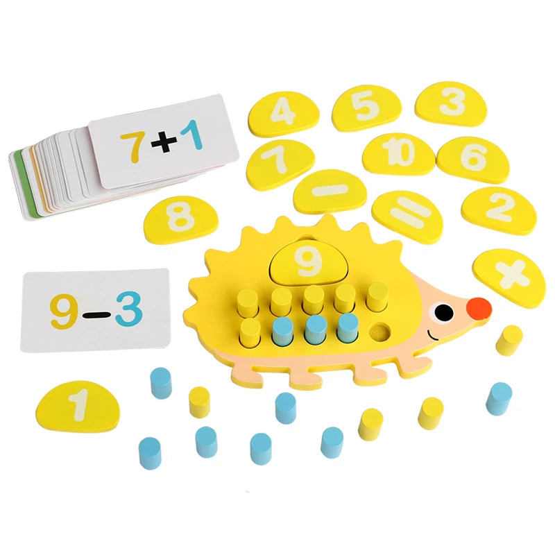 Children's Wooden Hedgehog Ten Digit Counter Ten Grid Game Addition Subtraction Operation Math Toy Number Cognitive Teaching Aid