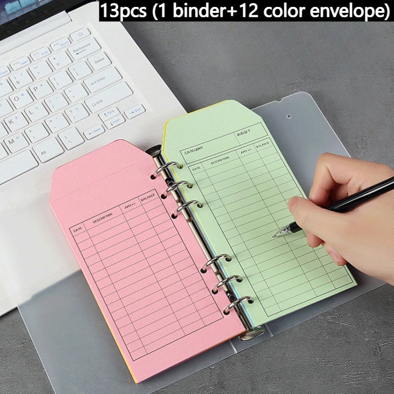 Set of 13 Vibrant Binders(1 Binder+12 Color Envelope), Cash Envelope Organizer - For Tracking Weekly and Monthly Spending Report