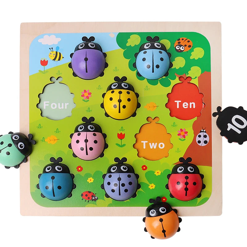 Montessori Counting Beetle Wooden Educational Toys for Kids Ladybug Stick Counting Game Math Toy Number Learning Early Education