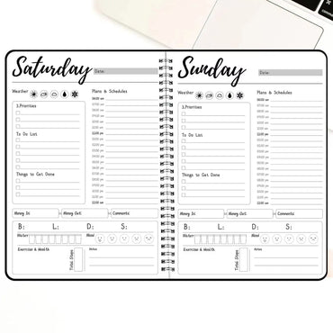 Daily Planner Notebook Spiral Bound Weekly & Daily Schedule to Do List Mood Water Intake Budget Journal