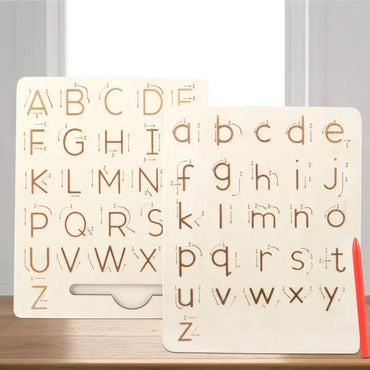 Children Writing Practice Wooden Alphabet Board Alphanumeric Handwritten Track Copy Groove Montessori Toys