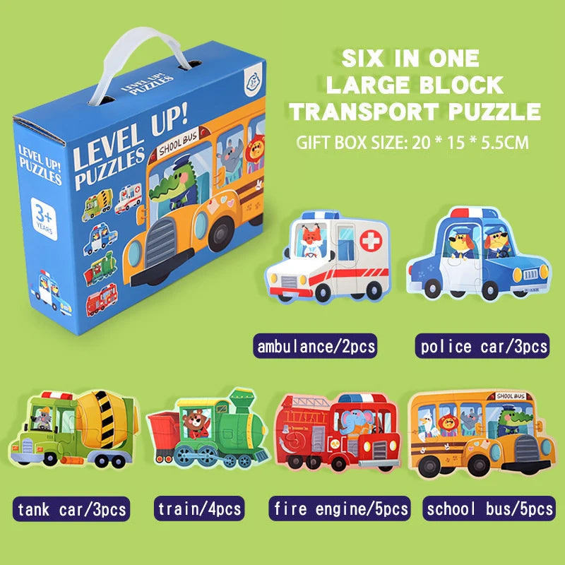 Wooden Jigsaw Puzzles for Toddlers Cartoon Animal Paper Puzzles Montessori Early Learning Education Toys Set Gifts Box for Kids