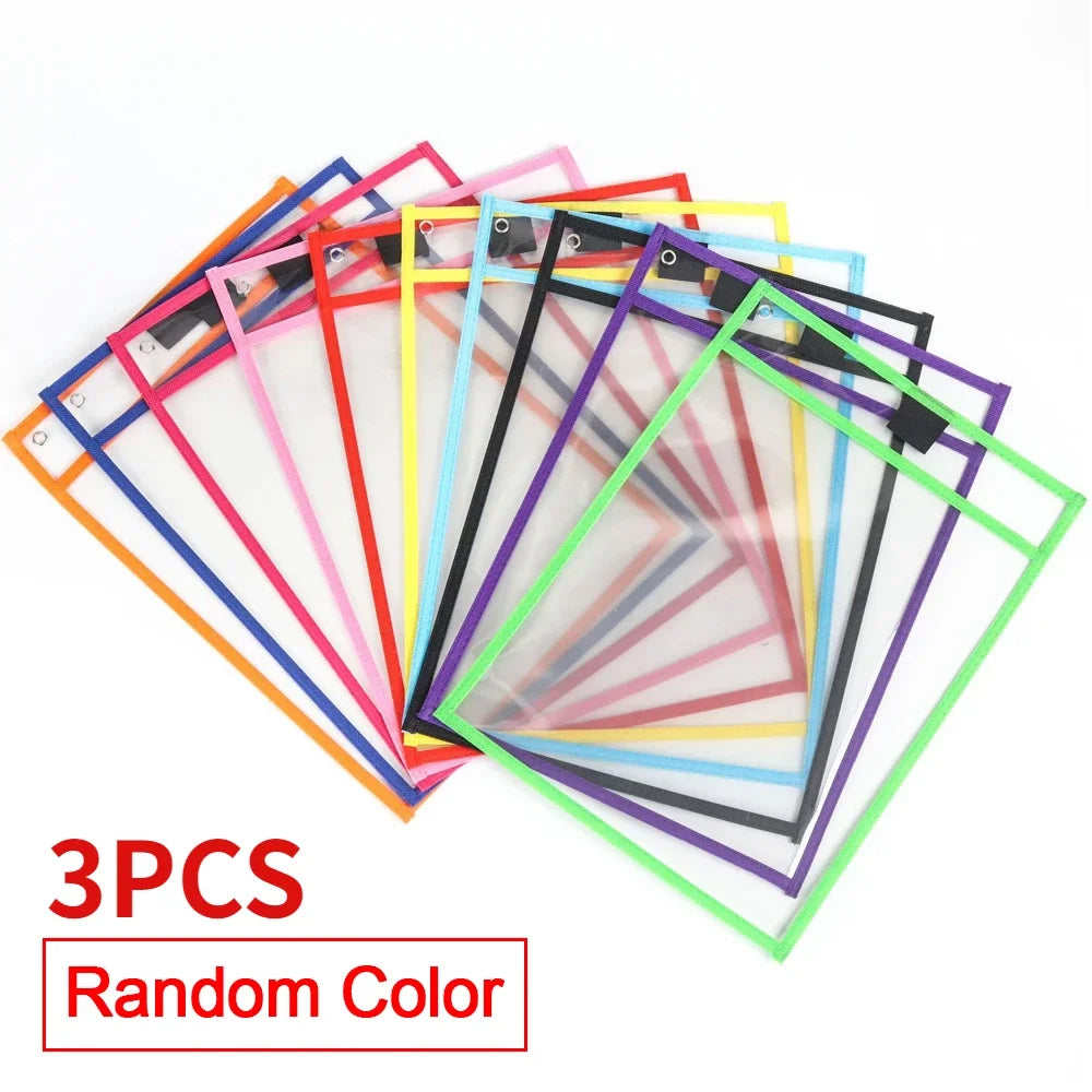 Dry Erase Pockets Reusable File Holder Transparent A4 Folders Kids Teaching Drawing Board Stationary Files Card Storage Supplies