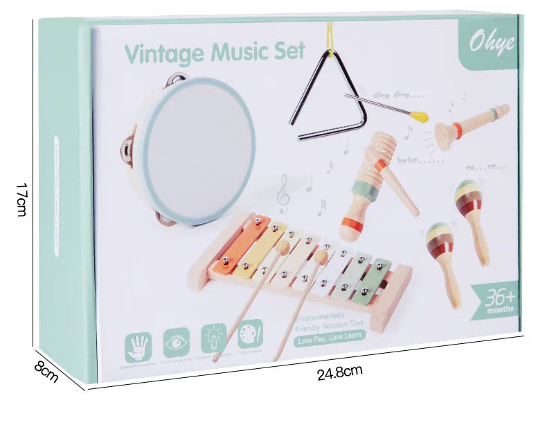 Montessori 6-in-1 Wooden Percussion Set - Music Discovery Kit for Toddlers 1-3 | Xylophone, Shakers, Sensory Toys & Gift