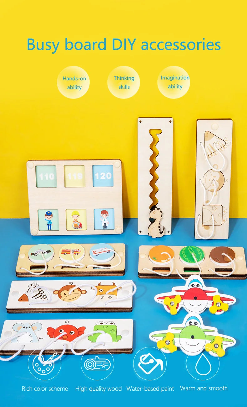 Busy Board Diy Accessories Montessori Early Education Toys Kids Activity Busyboard Material Teaching  Wooden Game 2-6 Years Old