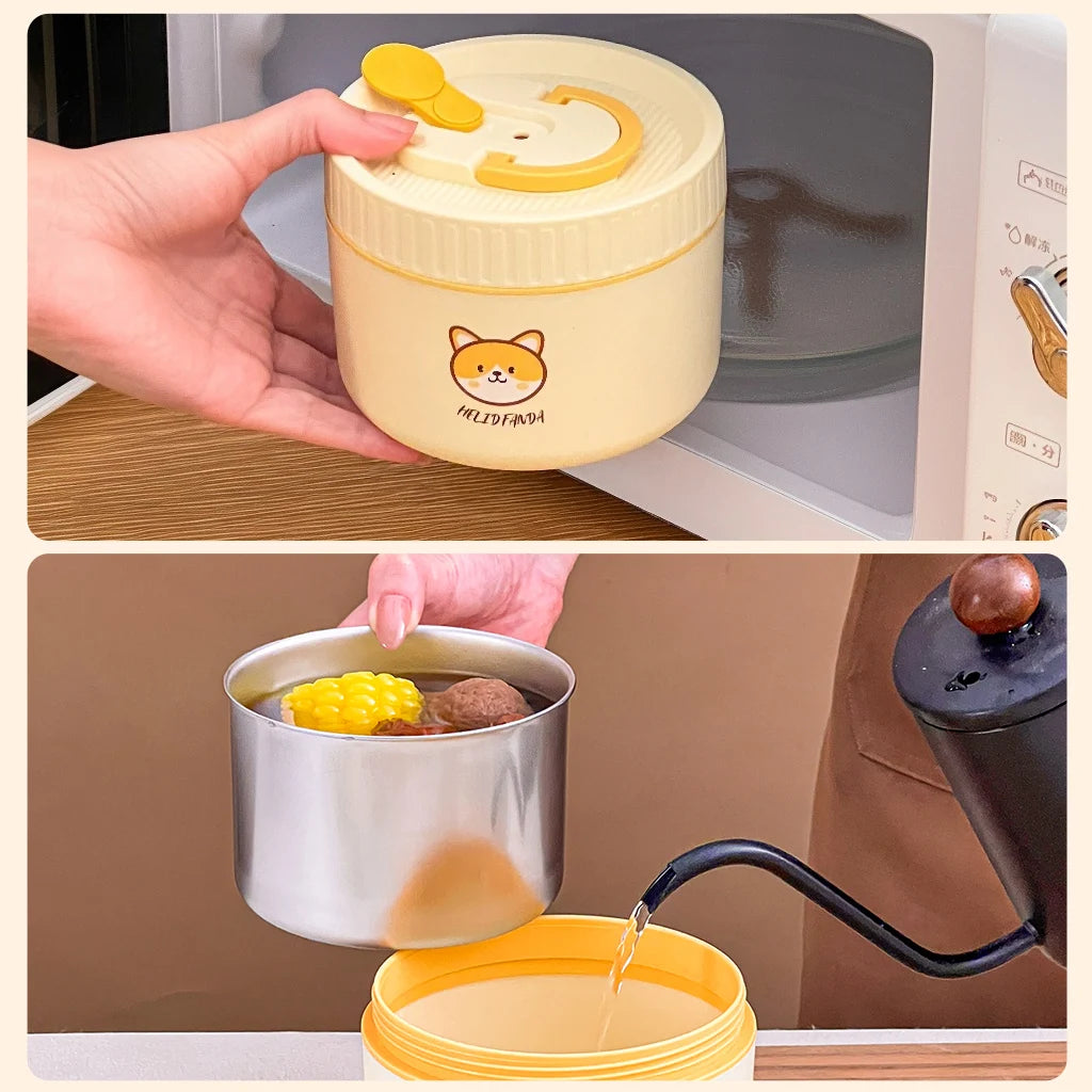 Portable Cute 304 Stainless Steel Insulated Bento Lunch Box For Kids Students Leak-proof Keep Warm Food Container Microwave Safe