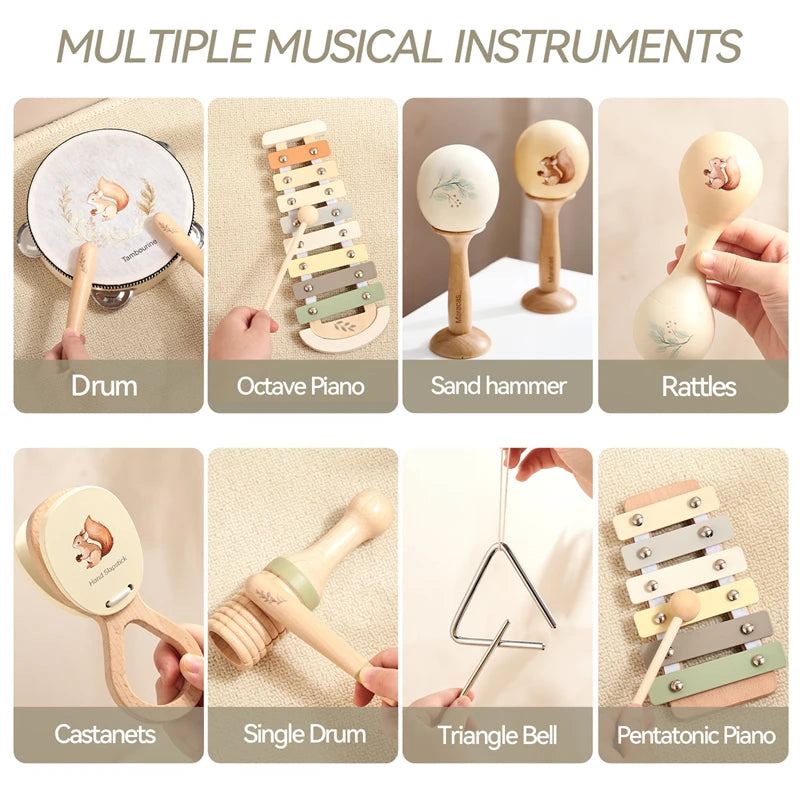 Montessori Music Toys Wooden Kids Early Educational Instruments Toy 0-3 Years Drum Xylophone Percussion Instruments Baby Gifts