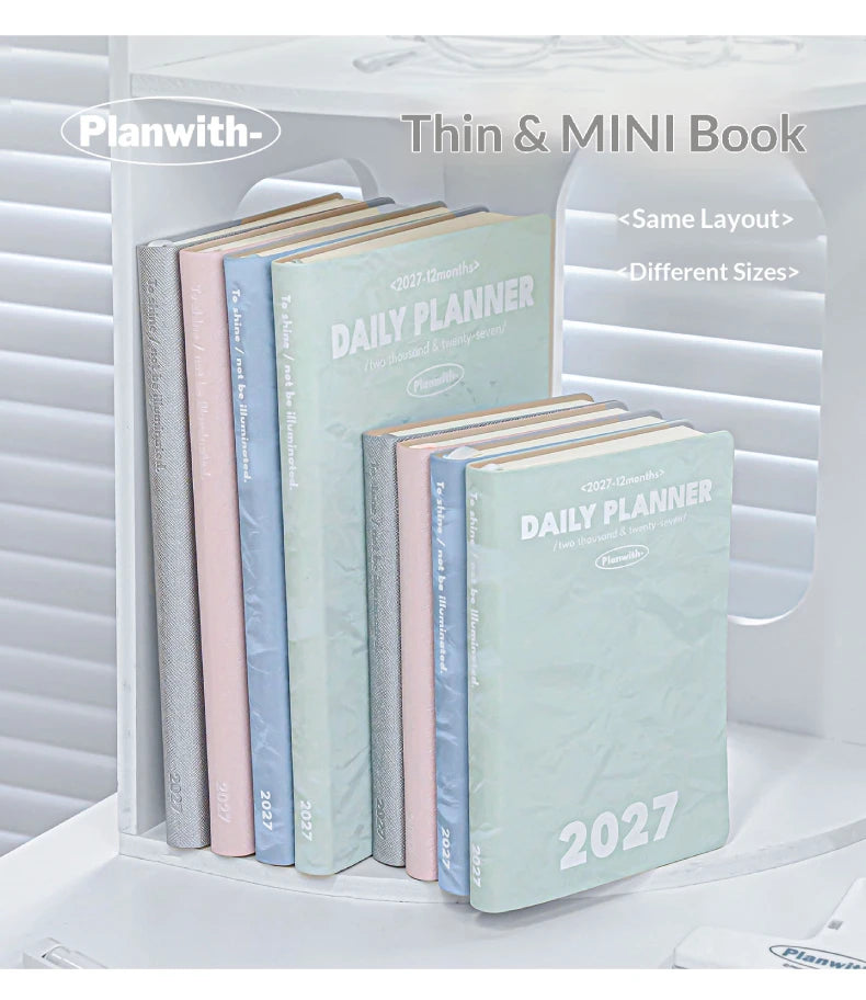 Planwith 2027 Weekly Planner A6 8-Grid Layout Hardcover Agenda Annual Tracker Month Plan Lunar Date Organizer for Adult Student