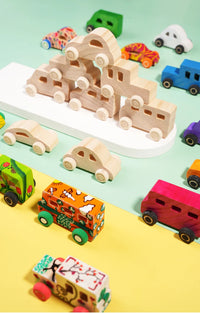 DIY handmade wooden graffiti car, children's colorful painting and coloring model, toy, three-dimensional coloring building bloc