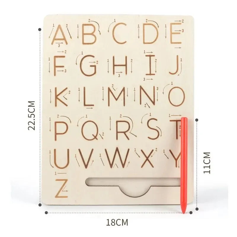 Children Writing Practice Wooden Alphabet Board Alphanumeric Handwritten Track Copy Groove Montessori Toys
