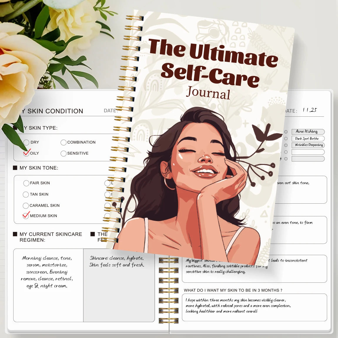 A5 Skincare Journal,Daily Beauty Routine & Product Tracker Notebook with Progress Notes,Self-Care Planner for Women and Teens