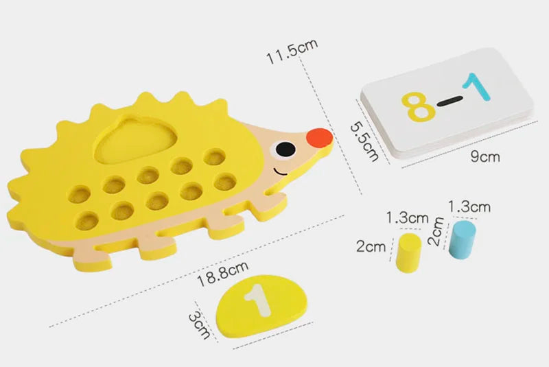 Children's Wooden Hedgehog Ten Digit Counter Ten Grid Game Addition Subtraction Operation Math Toy Number Cognitive Teaching Aid