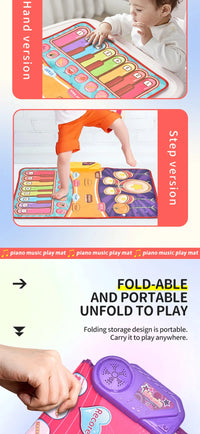 3IN1 Multifunctional Music Play Mat Piano Keyboard Dance Floor Drum Game Playmat Sensory Education Toys for Children Kids Gifts