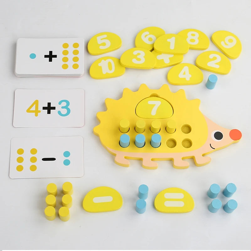 Children's Wooden Hedgehog Ten Digit Counter Ten Grid Game Addition Subtraction Operation Math Toy Number Cognitive Teaching Aid