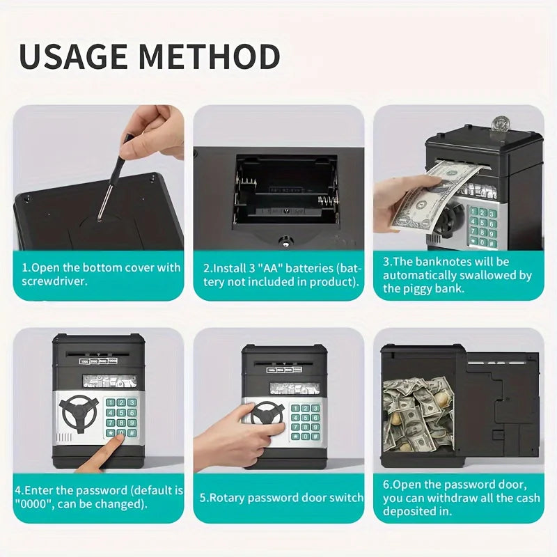 Creative Piggy Bank Automatic Mini Safe Coins Cash Saving Money Box Password Counter Code Key Lock Coin Bank ATM Child Gift