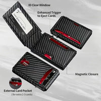 Men Carbon Fiber RFID Blocking Pop Up Wallet, Slim Minimalist Credit Card Holder Multi Slots Portable Business Card Purse
