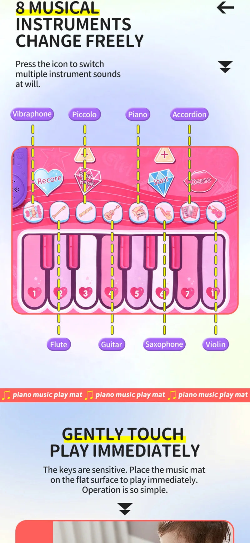 3IN1 Multifunctional Music Play Mat Piano Keyboard Dance Floor Drum Game Playmat Sensory Education Toys for Children Kids Gifts