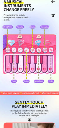 3IN1 Multifunctional Music Play Mat Piano Keyboard Dance Floor Drum Game Playmat Sensory Education Toys for Children Kids Gifts