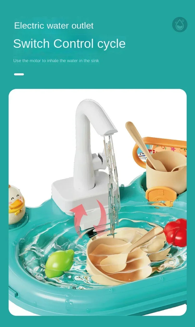 Children Puzzle Pretend Play Toys Dishwashing Basin Toys Gift Kitchen Interactive Toys 2-in-1 Slide Fishing Montessori Toy Gift
