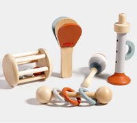 Baby Handheld Bell Musical Instrument Toys Montessori Wooden Gripping Bed Bell Drum Orff Ringing Instrument Percussion Kids Gift