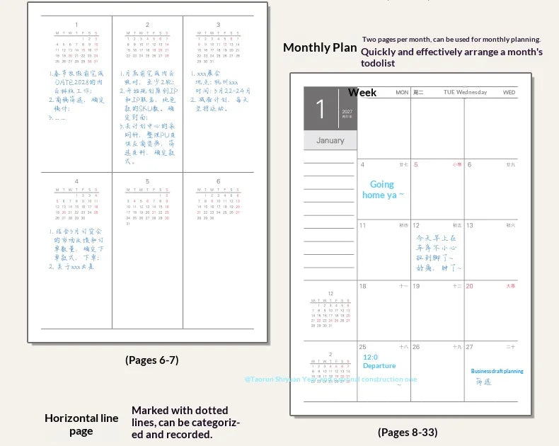 Kinbor 2027 A5 Efficiency Planner Two Days Per Page Notebook To Do List Self-discipline Habit Tracker Time Management Journal