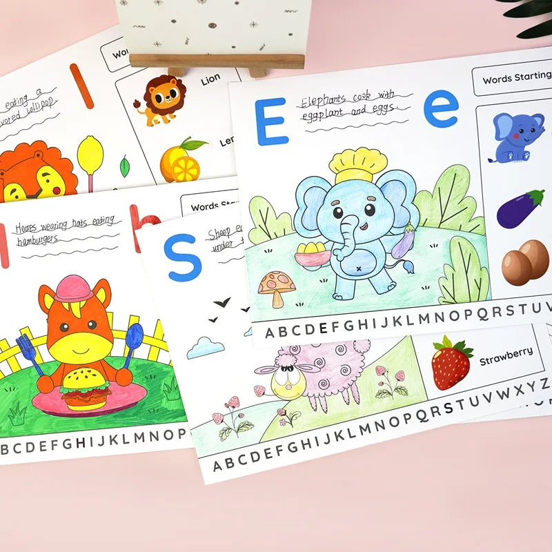 Alphabet Practice Workbook For Kids Handwriting Tracing Picture Book with Stickers Pen Control Training Coloring Book