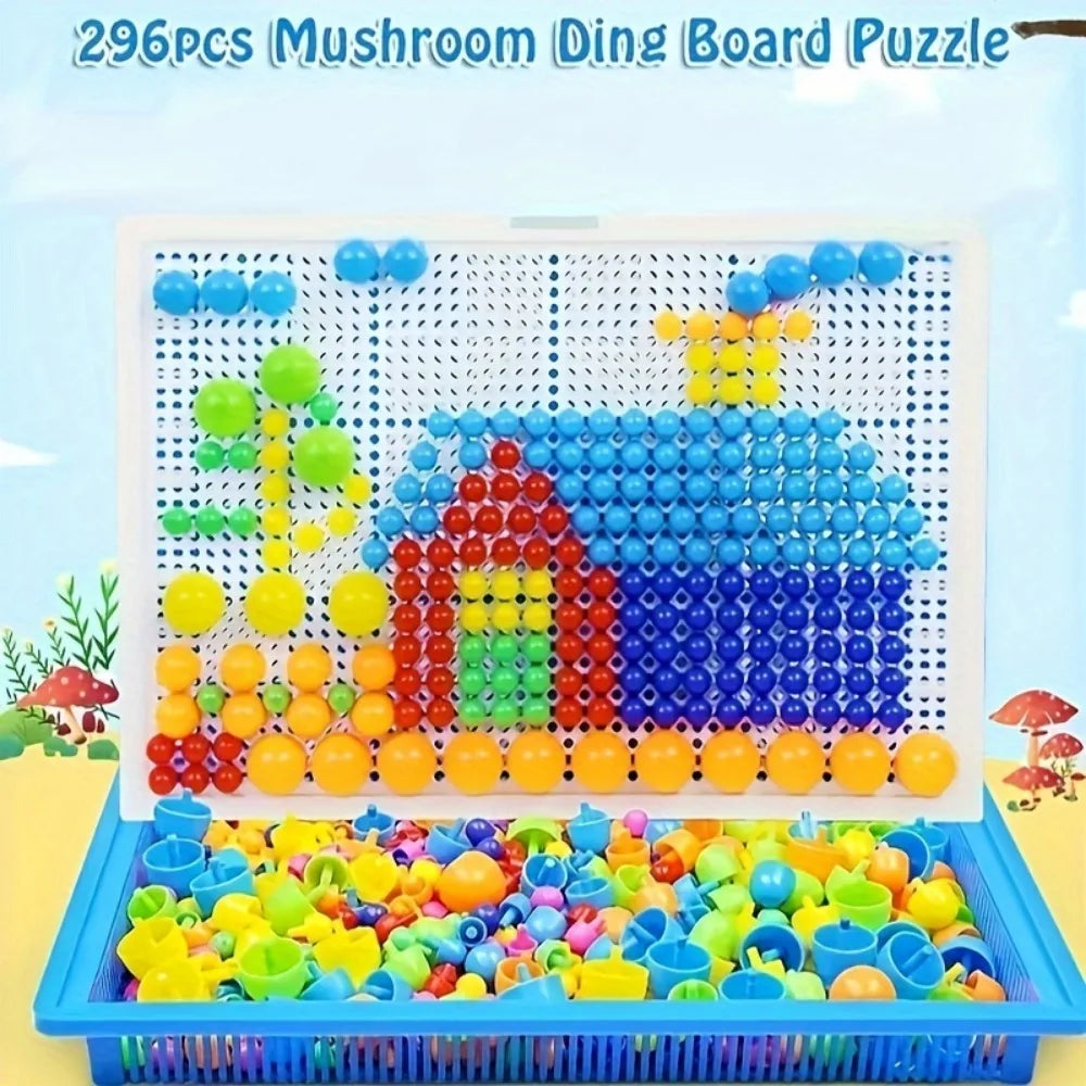 296/592pcs Mushroom Nail Building Blocks Puzzles,Game, Color Cognition Intellectual Educational Toys for Kids 3D Puzzle Game