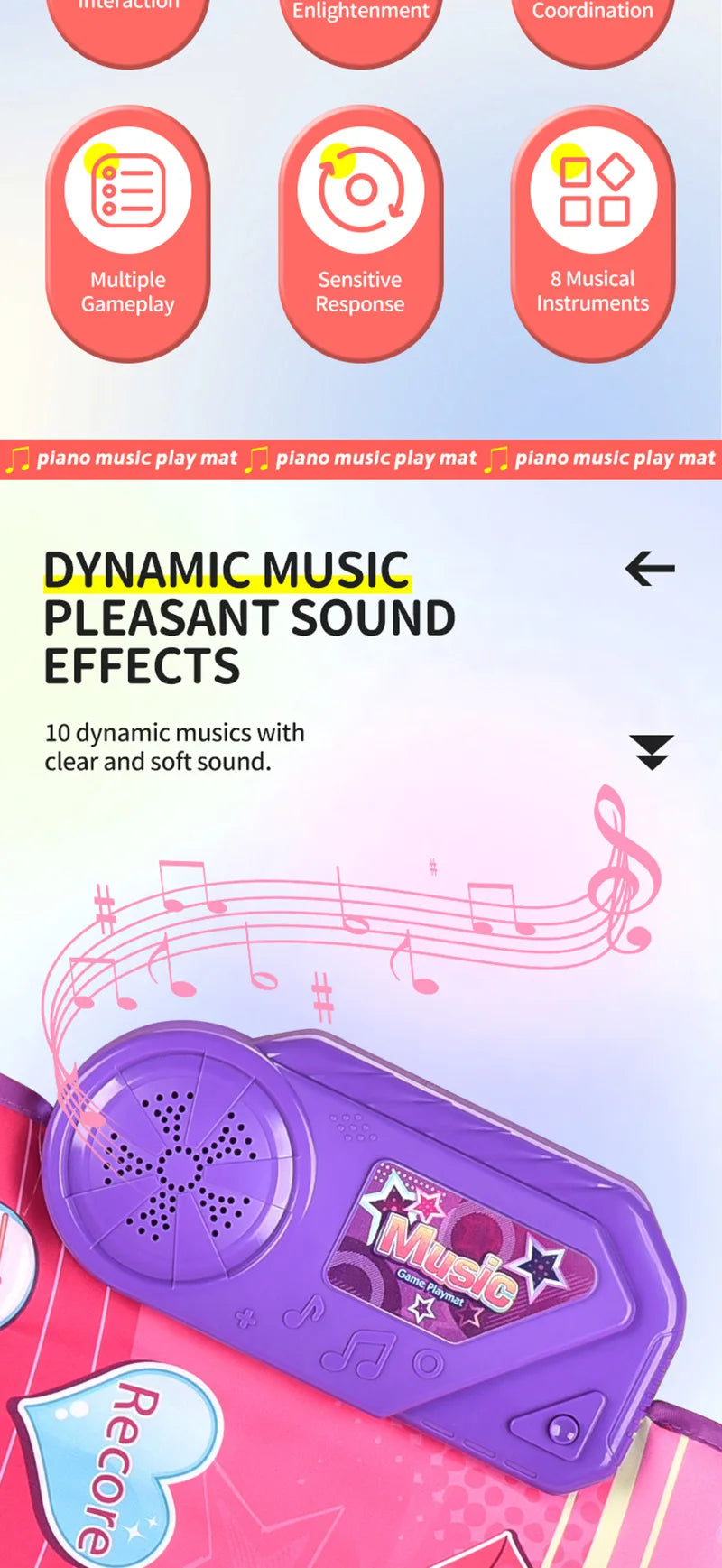 3IN1 Multifunctional Music Play Mat Piano Keyboard Dance Floor Drum Game Playmat Sensory Education Toys for Children Kids Gifts