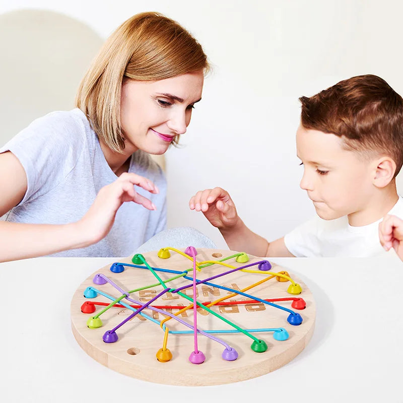 Rubber Wood Twisted Rope Puzzle Game Brainy Knots Rope Untangling Game Montessori Fine Motor Skills Rope Untying Toys for Kids