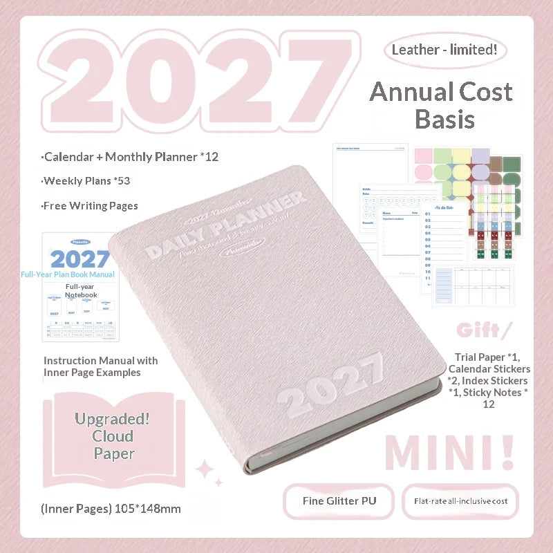 Planwith 2027 Weekly Planner A6 8-Grid Layout Hardcover Agenda Annual Tracker Month Plan Lunar Date Organizer for Adult Student