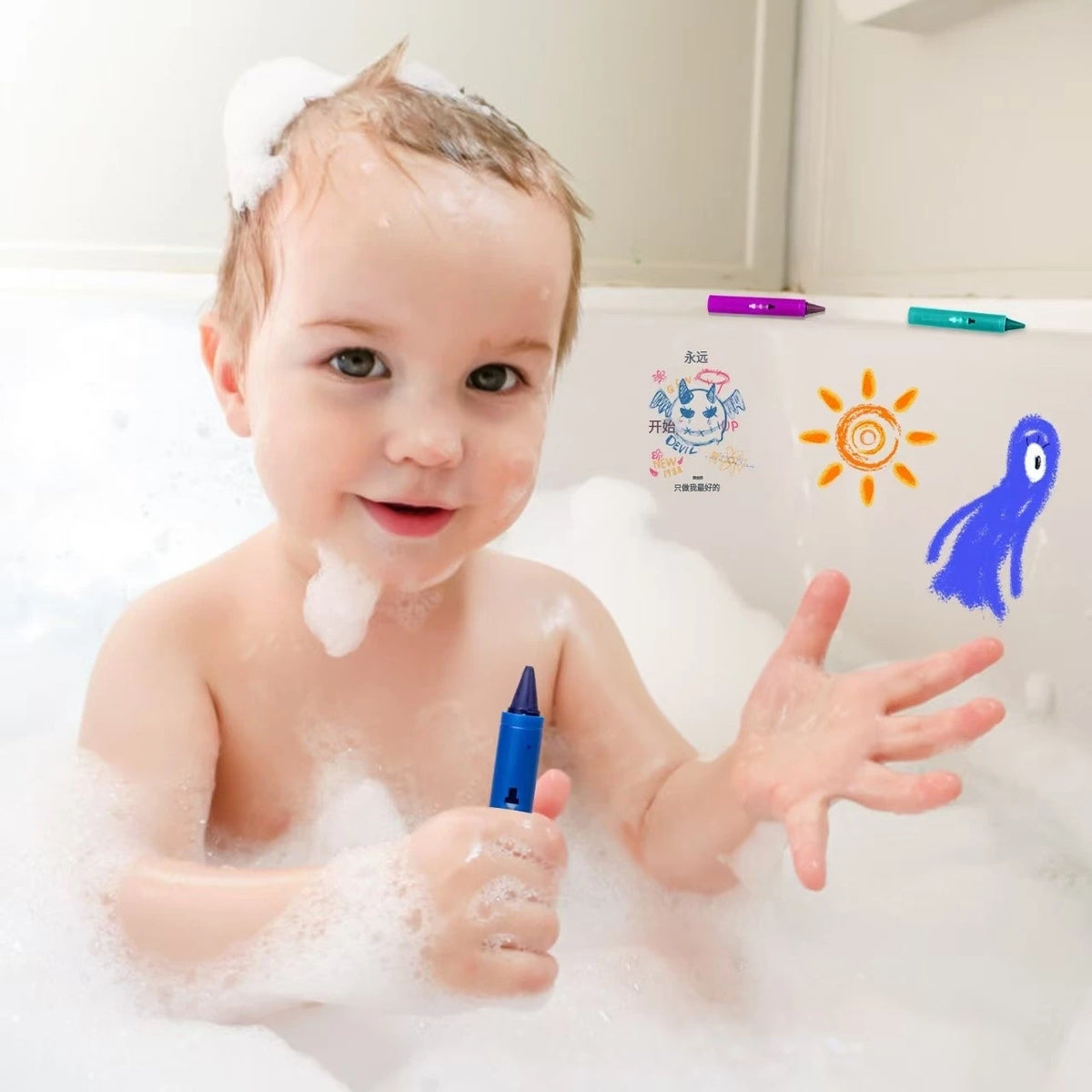6pcs set Washable Bath Crayons-Colorful, Easy-Clean Markers for Youngsters, Fun Shower Draw in the Tub Graffiti Toy