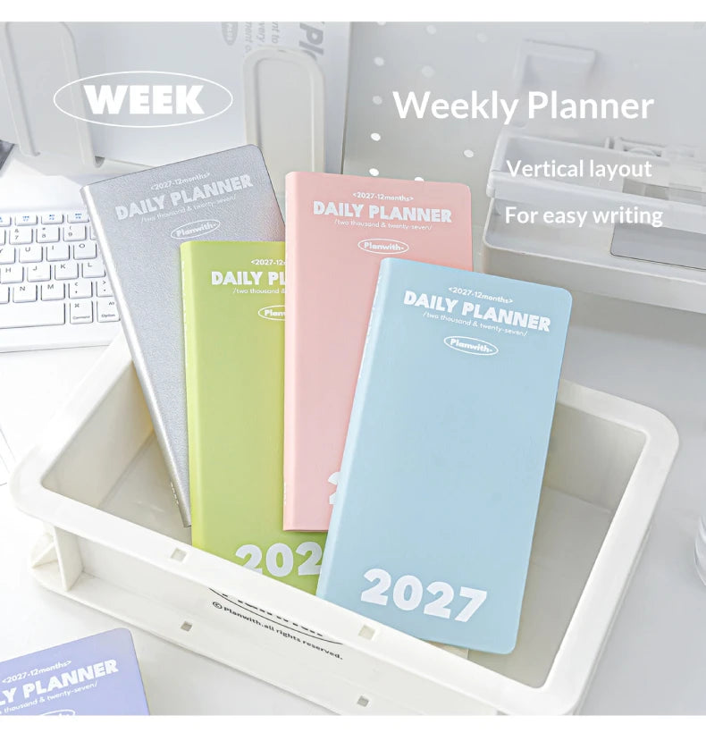 Planwith 2027 Weekly Planner A6 8-Grid Layout Hardcover Agenda Annual Tracker Month Plan Lunar Date Organizer for Adult Student
