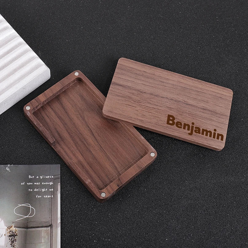 Wooden Custom Name Business Card Holder Personalized Box Magnetic Clasp Laser Engraving Office Customized Business Card Case