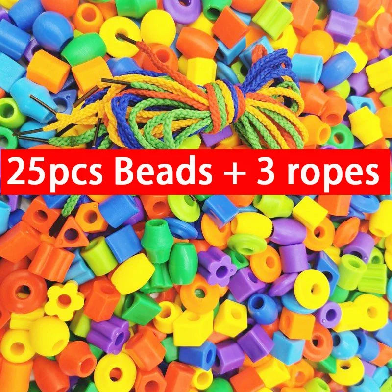 25Pcs Lacing Beads Toy with 3 Strings Montessori Threading Set Fine Motor Skill Educational Craft Activity for Kids Toddlers