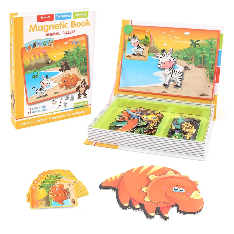 Montessori Magnetic Busy Book 3D Cartoon Puzzles Jigsaw Funny Brain Training Game Educational Learning Toys for Kids Gift Xmas