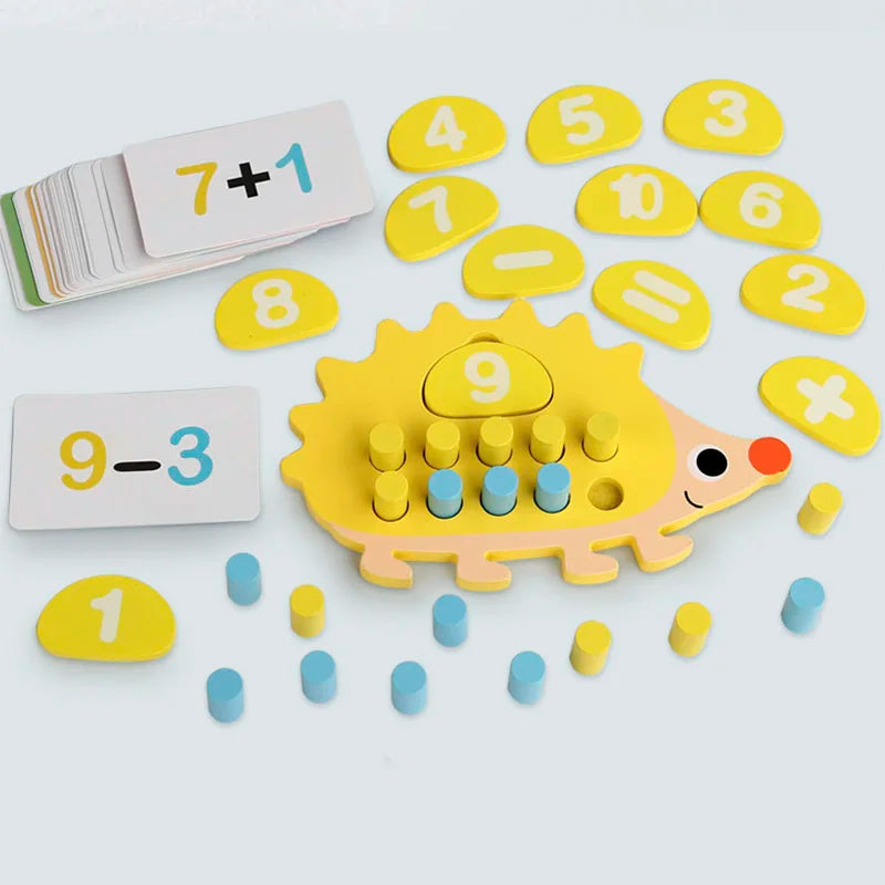 Children's Wooden Hedgehog Ten Digit Counter Ten Grid Game Addition Subtraction Operation Math Toy Number Cognitive Teaching Aid