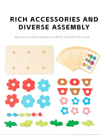 Montessori DIY Wooden Flower Puzzle Board Game With Cards Shape Color Cognition & Matching Geometric Educational Toy For Kids
