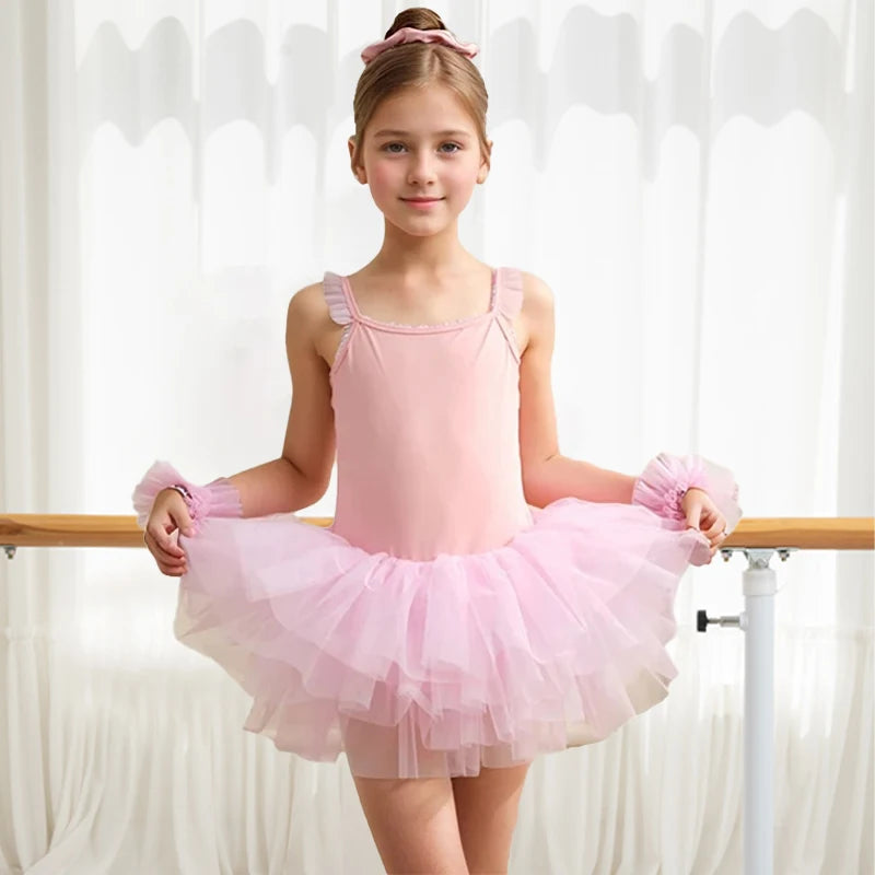 Girls Ballet Cute Tutu Dance Leotard Pink  Fashion Professional Kids Camisole Dance Party Dress Performance Costume  ﻿