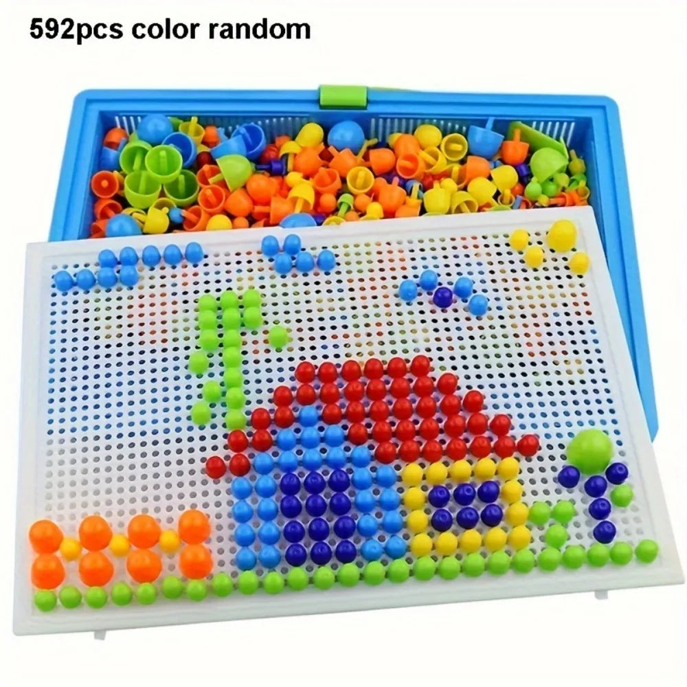 296/592pcs Mushroom Nail Building Blocks Puzzles,Game, Color Cognition Intellectual Educational Toys for Kids 3D Puzzle Game