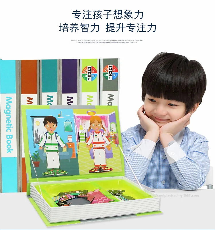Montessori Magnetic Busy Book 3D Cartoon Puzzles Jigsaw Funny Brain Training Game Educational Learning Toys for Kids Gift Xmas