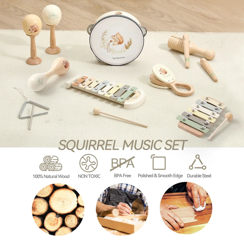 Montessori Music Toys Wooden Kids Early Educational Instruments Toy 0-3 Years Drum Xylophone Percussion Instruments Baby Gifts