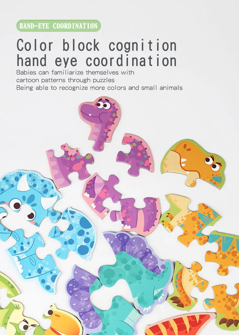 Wooden Jigsaw Puzzles for Toddlers Cartoon Animal Paper Puzzles Montessori Early Learning Education Toys Set Gifts Box for Kids