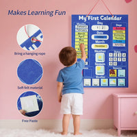 Children's Calendar Felt Board - Early Learning Wall Calendar with Weather Date Month Week Season Educational Charts for Kids