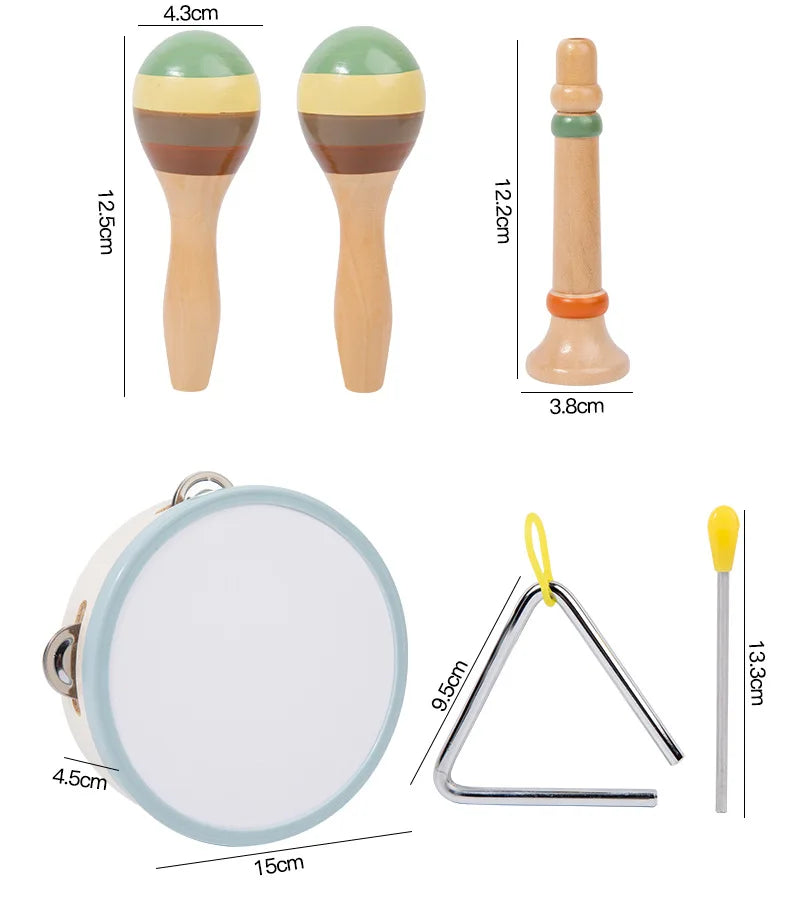 Montessori 6-in-1 Wooden Percussion Set - Music Discovery Kit for Toddlers 1-3 | Xylophone, Shakers, Sensory Toys & Gift