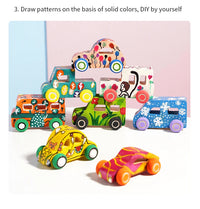 DIY handmade wooden graffiti car, children's colorful painting and coloring model, toy, three-dimensional coloring building bloc