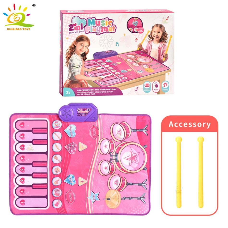 3IN1 Multifunctional Music Play Mat Piano Keyboard Dance Floor Drum Game Playmat Sensory Education Toys for Children Kids Gifts