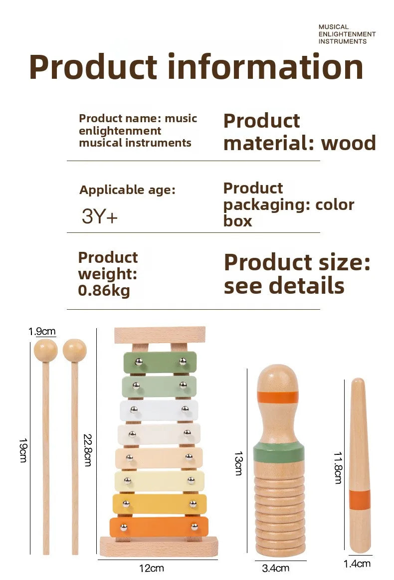 Montessori 6-in-1 Wooden Percussion Set - Music Discovery Kit for Toddlers 1-3 | Xylophone, Shakers, Sensory Toys & Gift