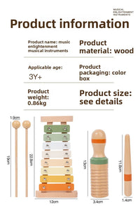 Montessori 6-in-1 Wooden Percussion Set - Music Discovery Kit for Toddlers 1-3 | Xylophone, Shakers, Sensory Toys & Gift