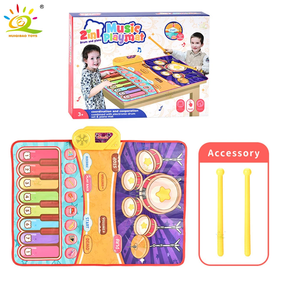 3IN1 Multifunctional Music Play Mat Piano Keyboard Dance Floor Drum Game Playmat Sensory Education Toys for Children Kids Gifts